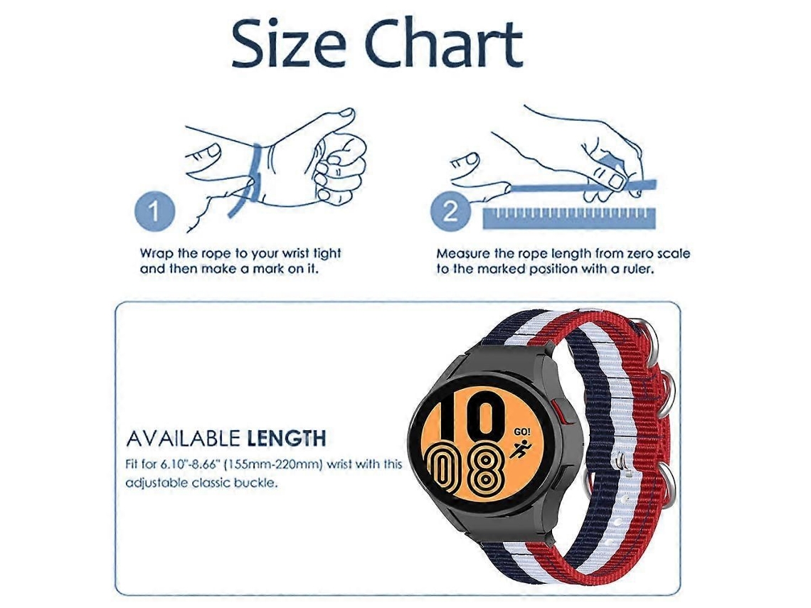 Pulseira De Lona Para Smartwatch, Compatível Com Watch 4 (40 Mm, 44 Mm) E Watch 4 Classic (46 Mm, 42 Mm), Nas Cores Azul, Branca E Vermelha Com 3