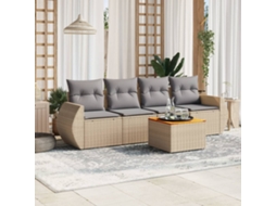 Vidaxl 5 Pcs Conjunto de Sofás P/ Jardim com Almofadões Vime Pe Bege
