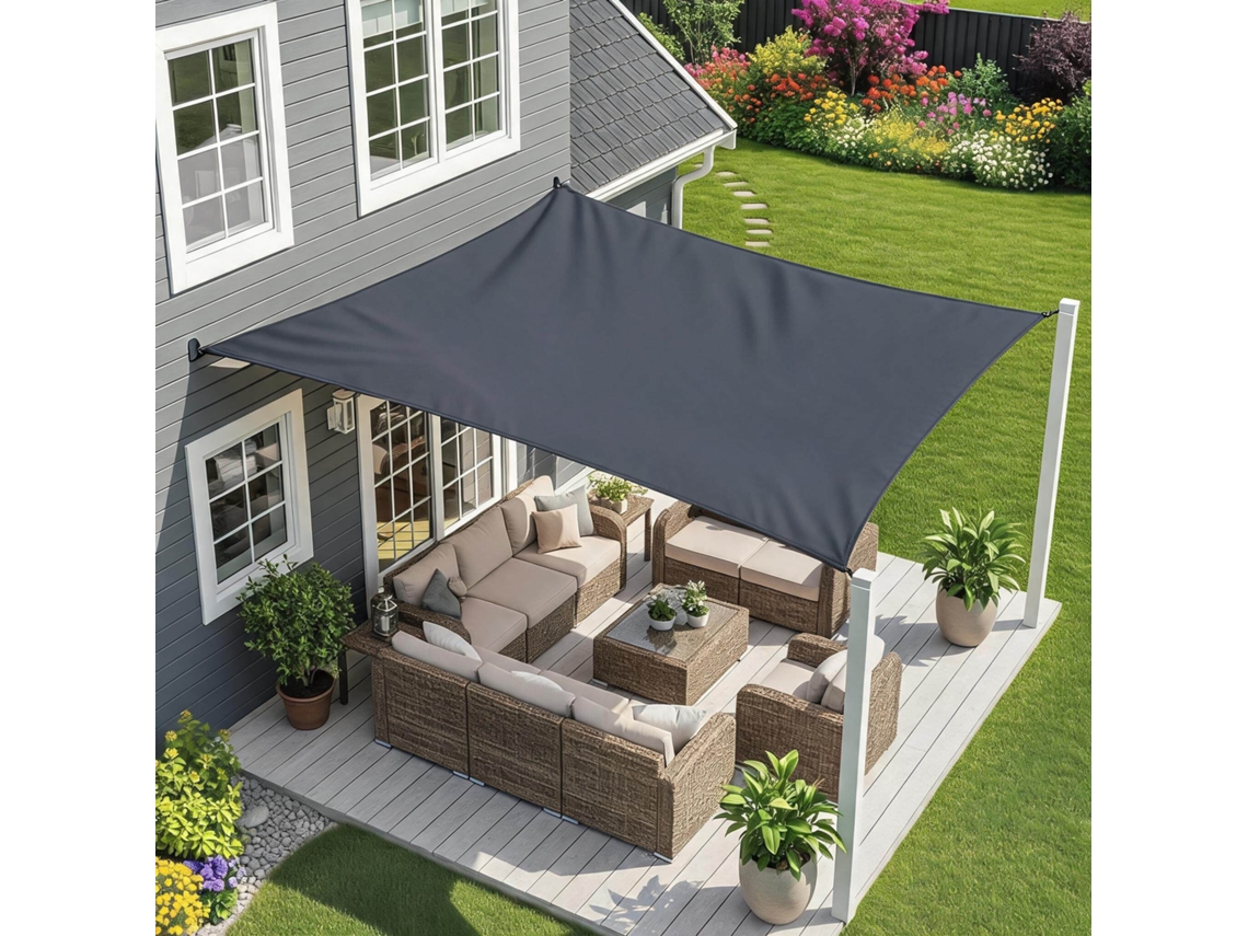 Para-sol Estilo Vela Tecido Retangular De 4x5m Com Proteção Uv, Ideal Para Uso Exterior, Pérgulas, Jardins E Varandas Cinza-escuro