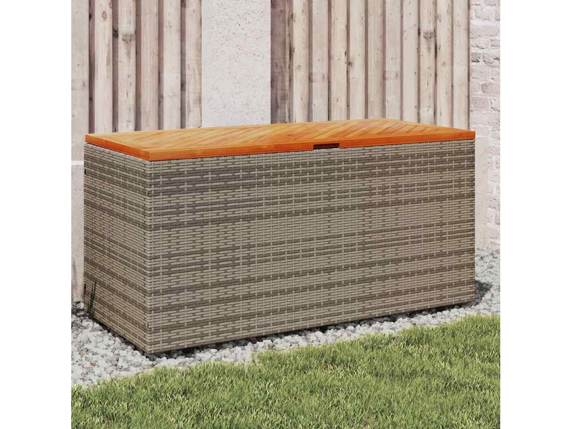 Vidaxl Caixa Arrumação Jardim 110x50x54 Cm Vime Pe/acácia Maciça Cinza