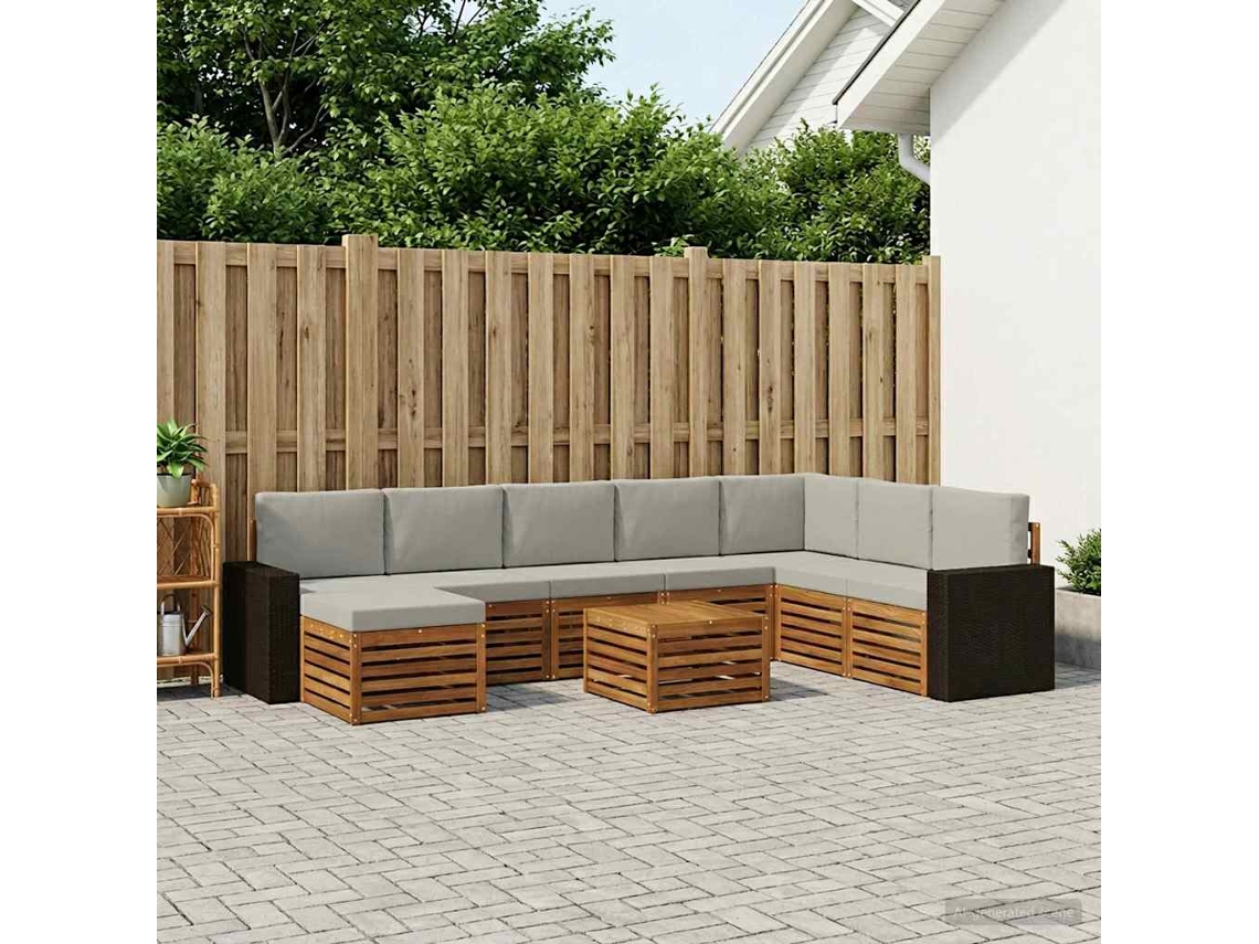 Vidaxl Conjunto De Sofás Para Exterior 9 Pcs Natural E Cinzento-claro