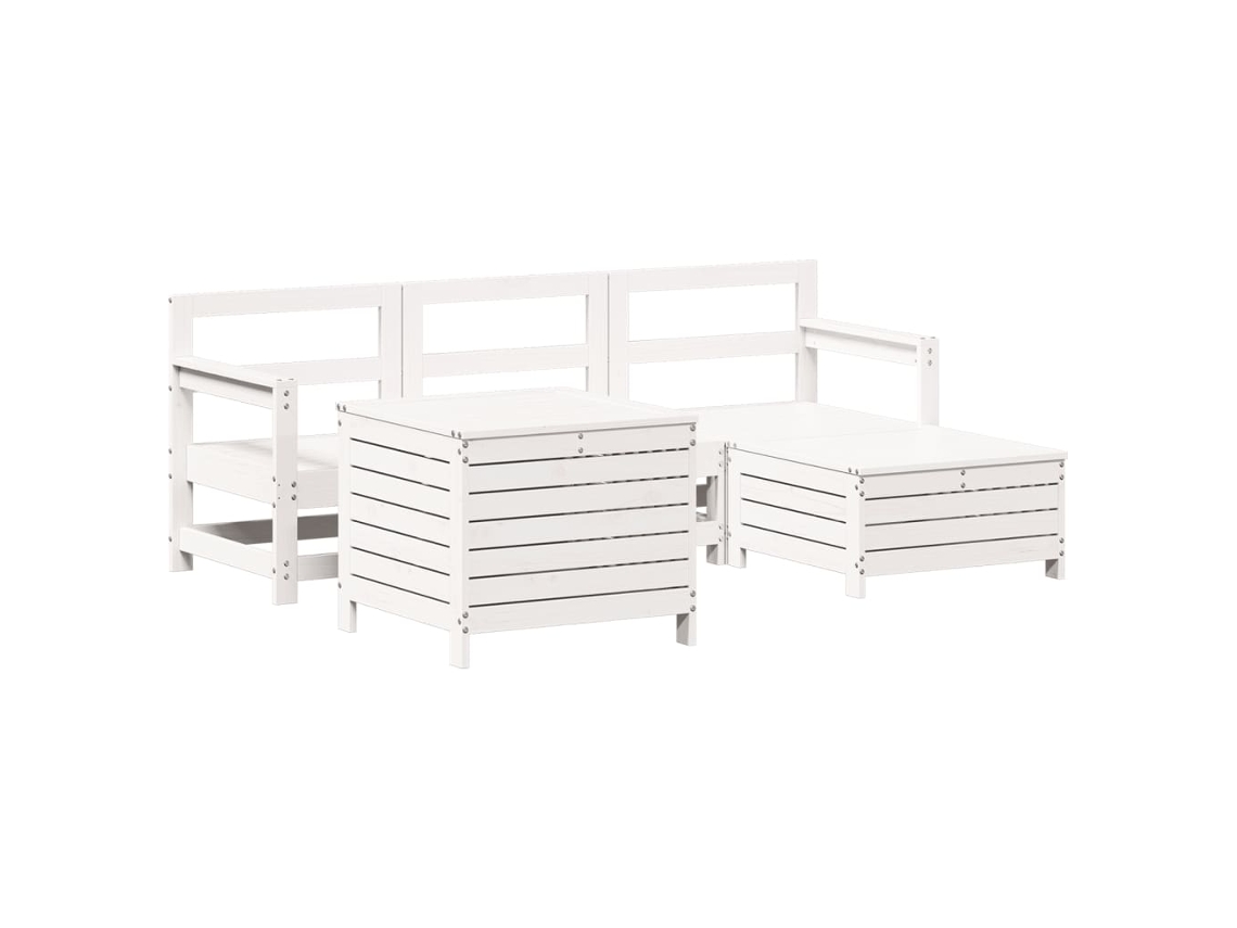 Conjunto de 5 Sofás Jardim Madeira Pinho Maciça Branco MAISON EXCLUSIVE