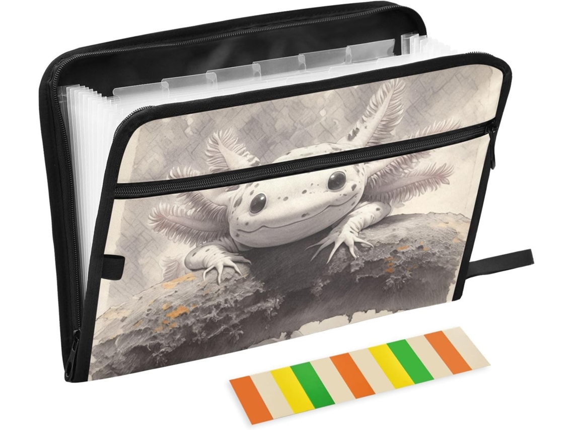 Pasta Organizadora Tamanho A4 Com 13 Bolsos E Fecho De Zíper Documentos, Estampa De Pêssego E Axolote, Estilo Retrô