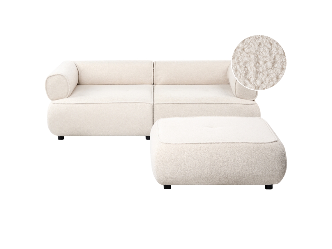 Sofá De 3 Lugares Com Repousa-pés Beliani Salla De Bouclé Branco Creme 200x96x63