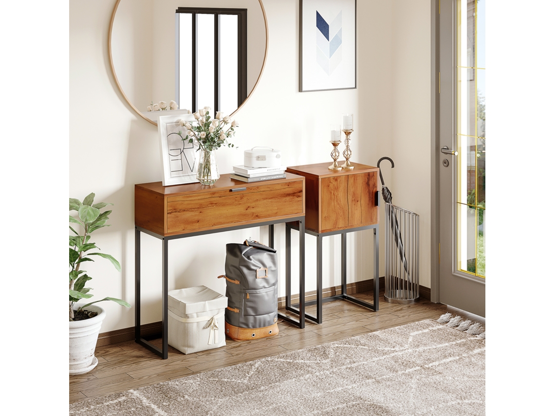 Industrial Design Console Table, Side Table, Sideboard, 1 Cabinet, Natural Wood + Black