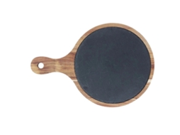 Plato de Slate com Suporte de Madeira para Carne, Sobremesas e Aperitivos Ideal para Casa e Restaurantes 30x20x1.5cm Colores Variados