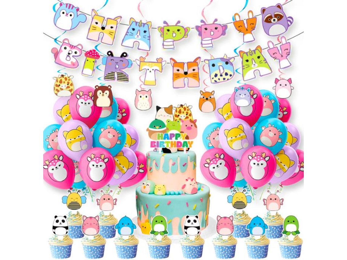 Conjunto De Balões De Feliz Aniversário Squishmallow Com Faixa Para Decoração De Festa Gp