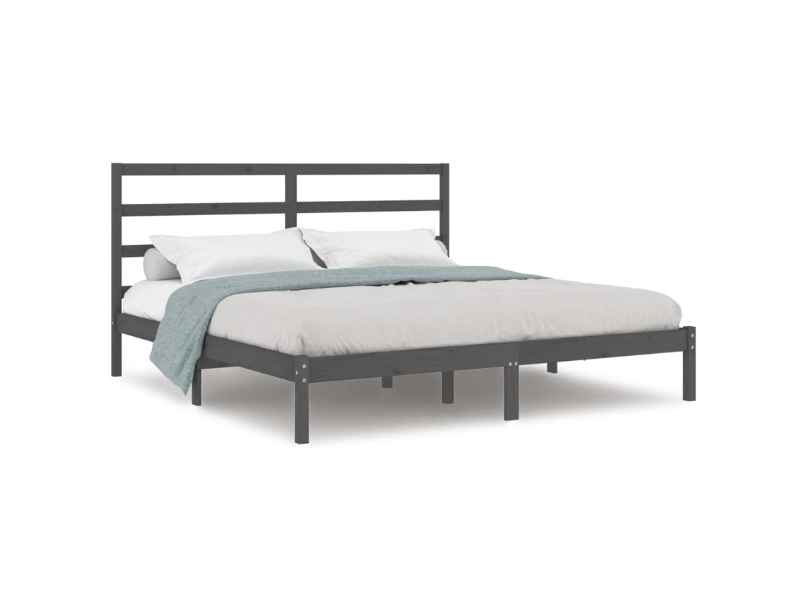 Estrutura de Cama 200x200 Cm Pinho Maciço Cinzento MAISON EXCLUSIVE