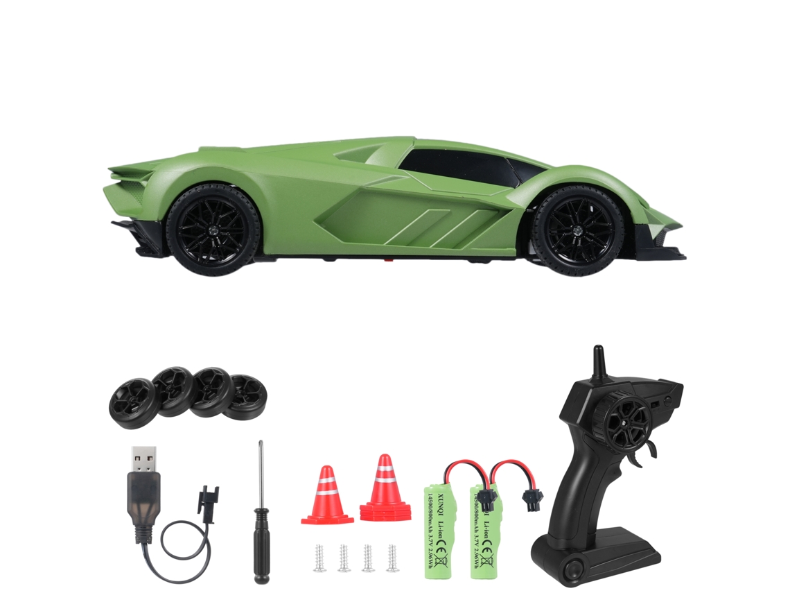 Carro De Controle Remoto 2.4ghz 1:20 4wd Com Luzes Led Pneus De Derrapagem Bateria Recarregável Para Crianças Verde