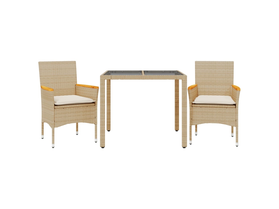 Conjunto de 3 Jantar Jardim com Almofadões Vime Pe/vidro Bege MAISON EXCLUSIVE