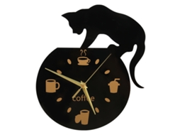 Relógio de parede silencioso Baok para cozinha, com efeito 3D de gato e café, em acrílico durável, sem moldura, à prova d'água, com design simples para escritório.