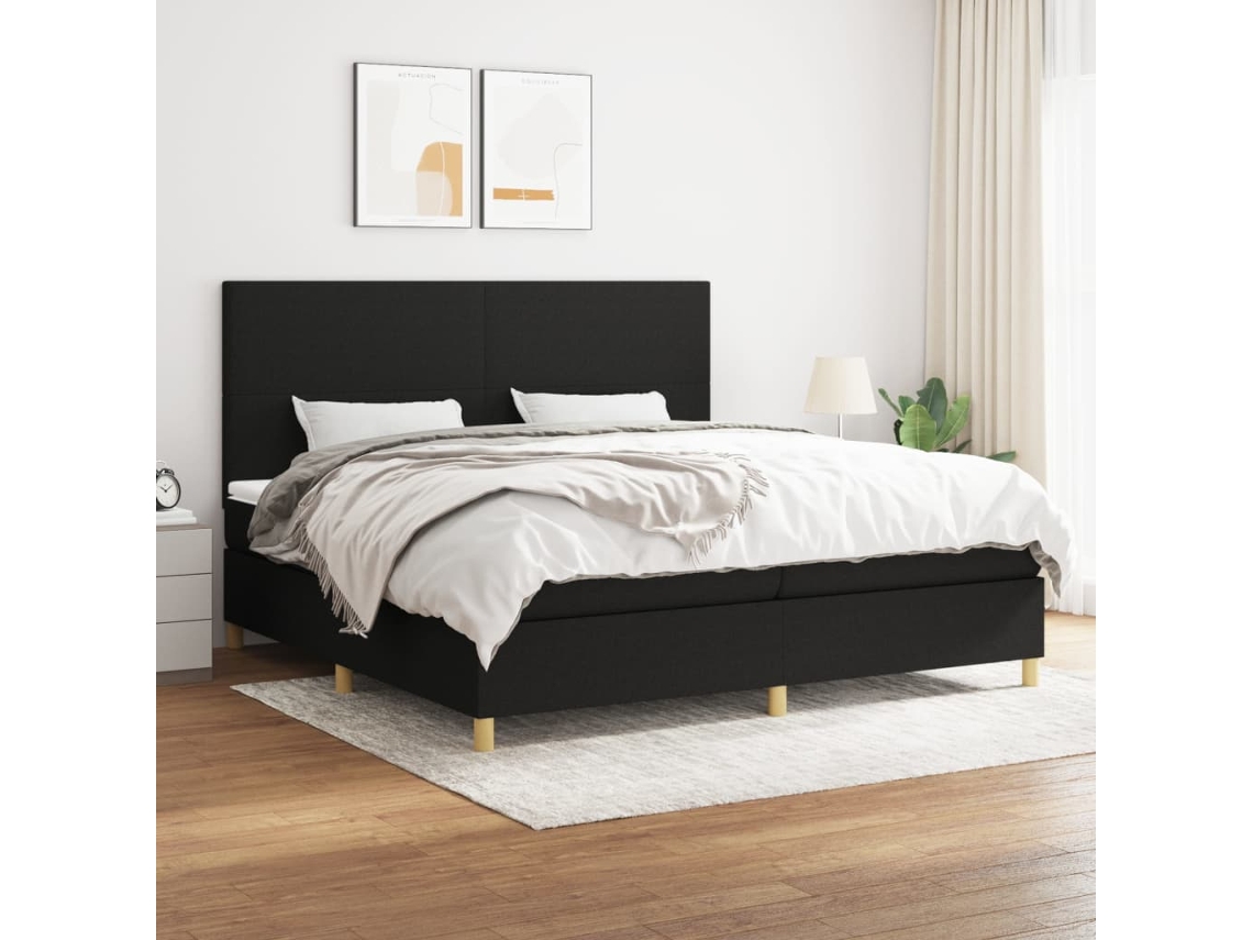 Cama Com Molas/colchão 200x200 Cm Tecido Preto