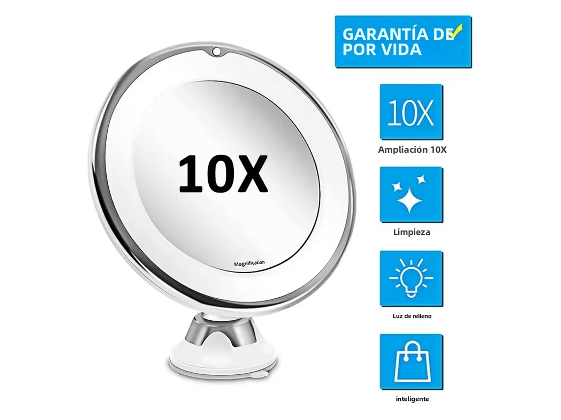 Espelho de Maquiagem com Luzes Led e Aumento Flexível de 10x Espelho de Corredor com Iluminação e Base com Ventosa. MDUG