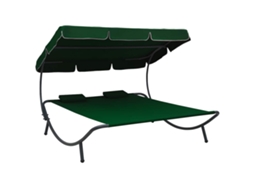 Vidaxl Espreguiçadeira Com Toldo E Almofadas Verde