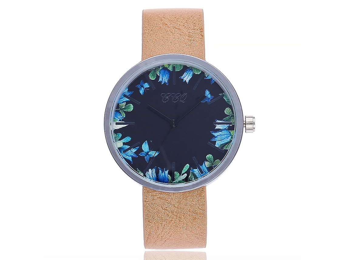 Relógio Feminino de Pulsera Pu com Design de Impressão Liga Quartzo Casual Bege