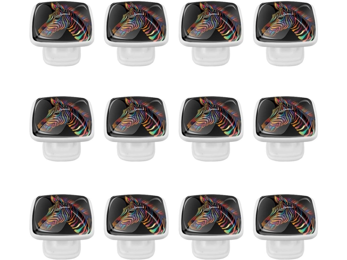 Puxadores Quadrados Para Armários De Cozinha, Puxadores Para Gavetas De Cômoda, 12 Peças, Estampa Abstrata De Zebra Do