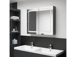 Vidaxl Armário Espelhado Casa De Banho Led 80x12x68 Cm Cinza Brilhante