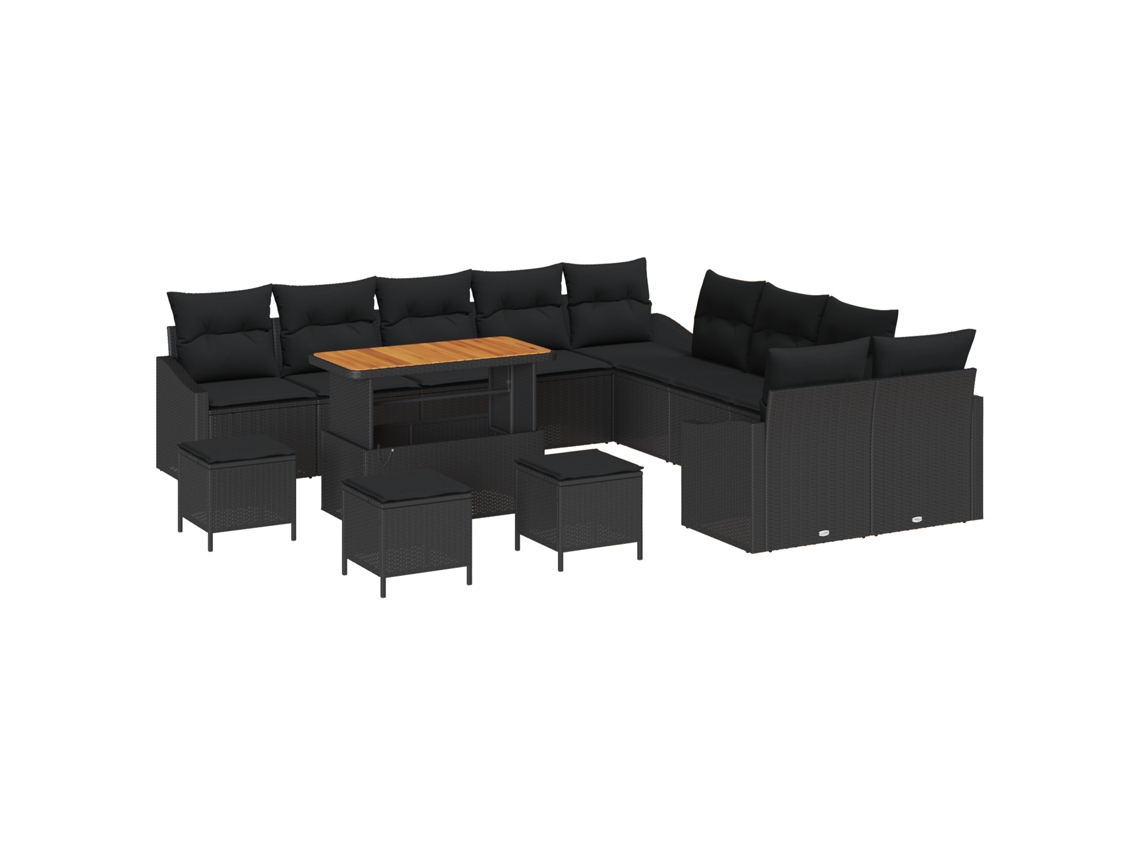 Conjunto 14 Conjunto De Sofá De Jardim Vidaxl Preto Vime Pe (288 X 289 X 85 Cm)