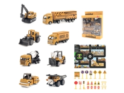 (estilo A) Conjunto De 8 Peças De Caminhão De Construção Fundido Em Metal, Incluindo Tapete De Brincar E Placas De Sinalização, Brinquedo De Metal