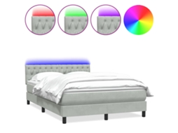 Cama Box Spring com Colchão e Led Cinzento Claro Veludo MAISON EXCLUSIVE (160x220 cm)
