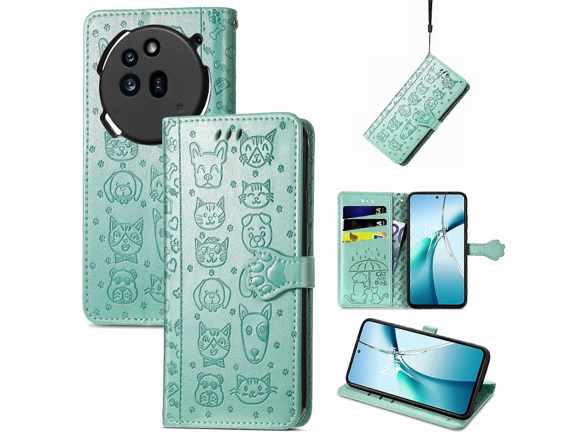 Capa De Couro Com Relevo De Gato E Cachorro Para Celular Nothing Phone 3a Pro