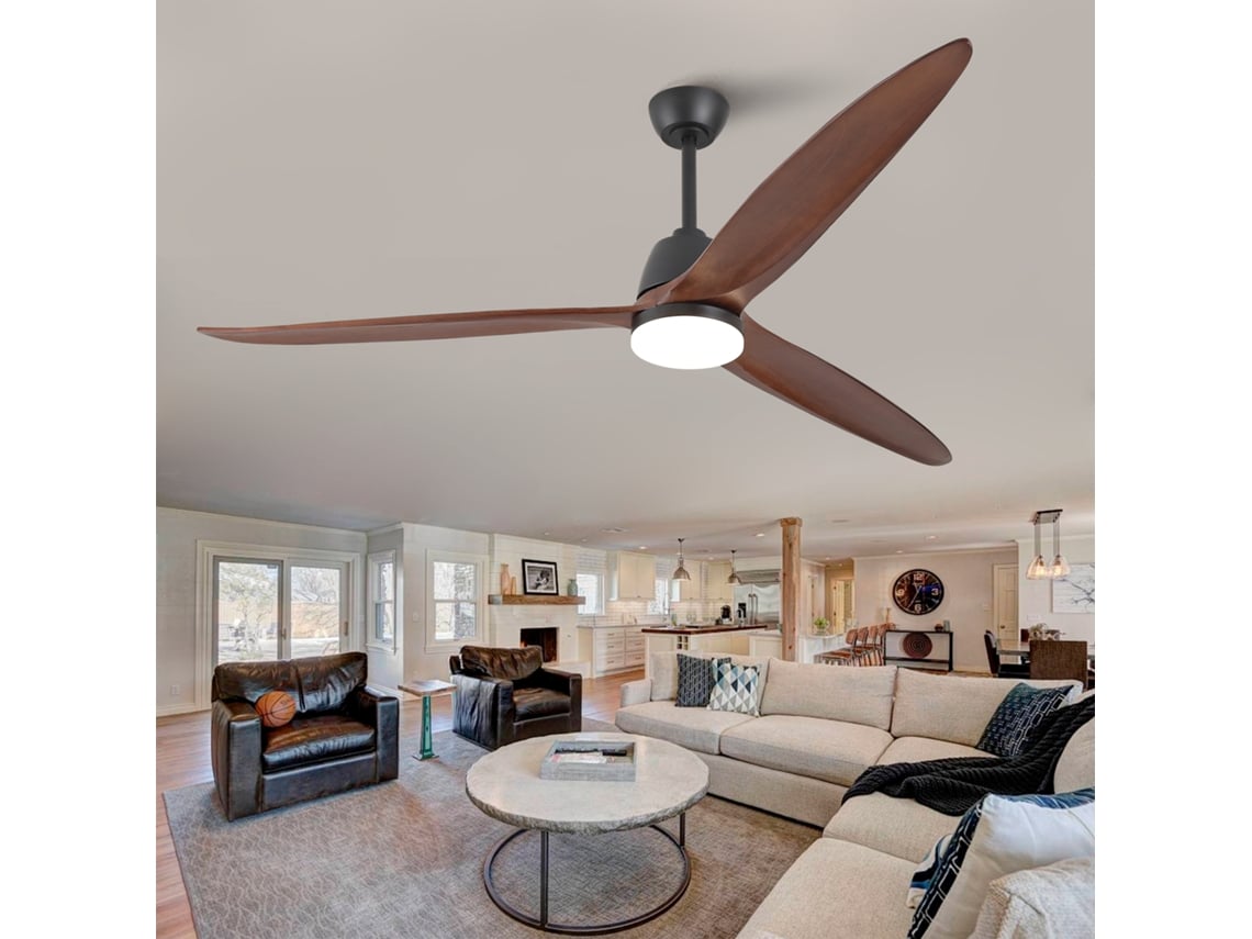 Ventilador De Teto Preto 72 Polegadas Com Luz Regulável Em Três Cores, Pás De Madeira E Motor Dc Reversível
