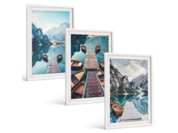 Quadros Decorativos Para Parede Lago, Píeres, Barcos, Paz Moldura Branca Quadros Para O Escritório Espelharte (3 Piezas De 40x60 Cm)