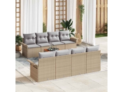 Vidaxl Conjunto De Sofá De Jardim 9 Unid. Bege Vime Pe