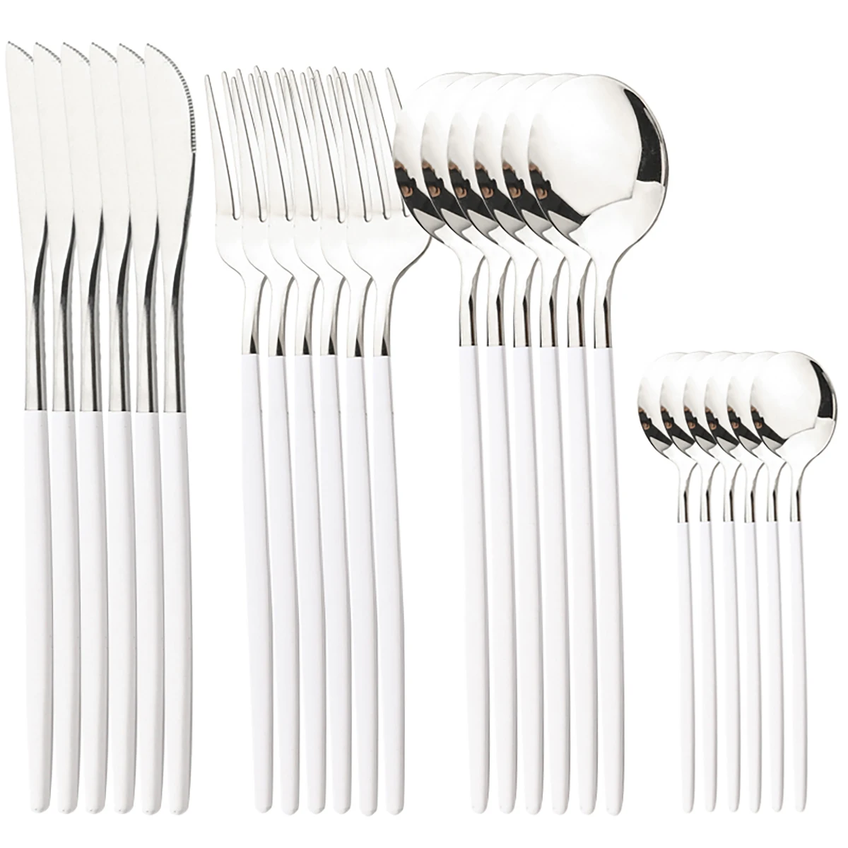 Conjunto de Talheres de Aço Inoxidável com 24 Peças, Próprio para Lava louças. MDUG (prateado)
