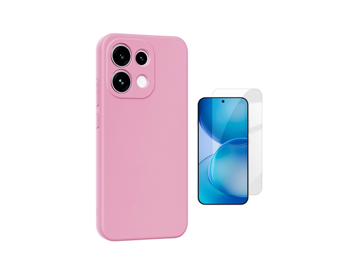 Kit Vidro Clearglass Capa Silicone Líquido Phonecare Para Oppo Reno16 F 5g - Rosa