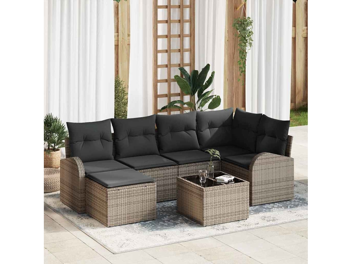 Vidaxl Conjunto De Sofás Com Almofada 7 Pcs Cinzeto Vime Pe