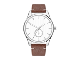Relógio Masculino de Moda Simples Pulseira de Couro Pu Dial Redondo Quartzo Café