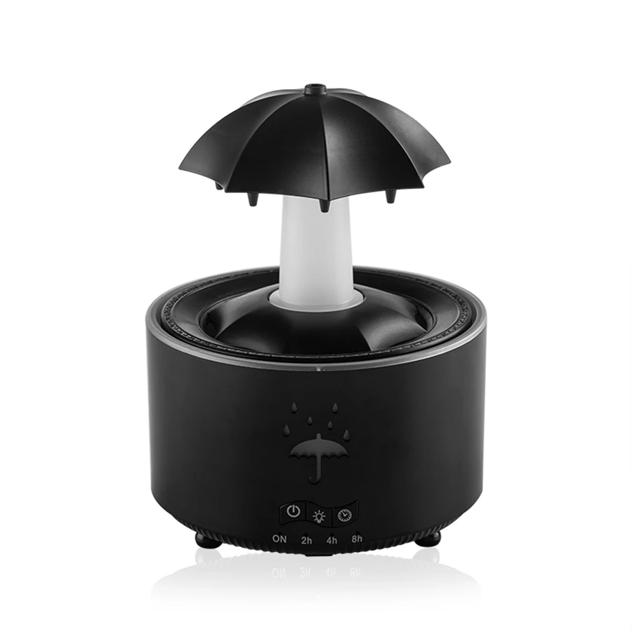 Umidificador Giratório MDUG em formato de Gota, Névoa Fria, Controle remoto, Luz Noturna (preto)