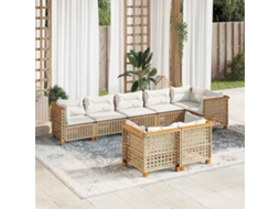 Vidaxl 8 Pcs Conjunto De Sofás P/ Jardim Com Almofadões Vime Pe Bege