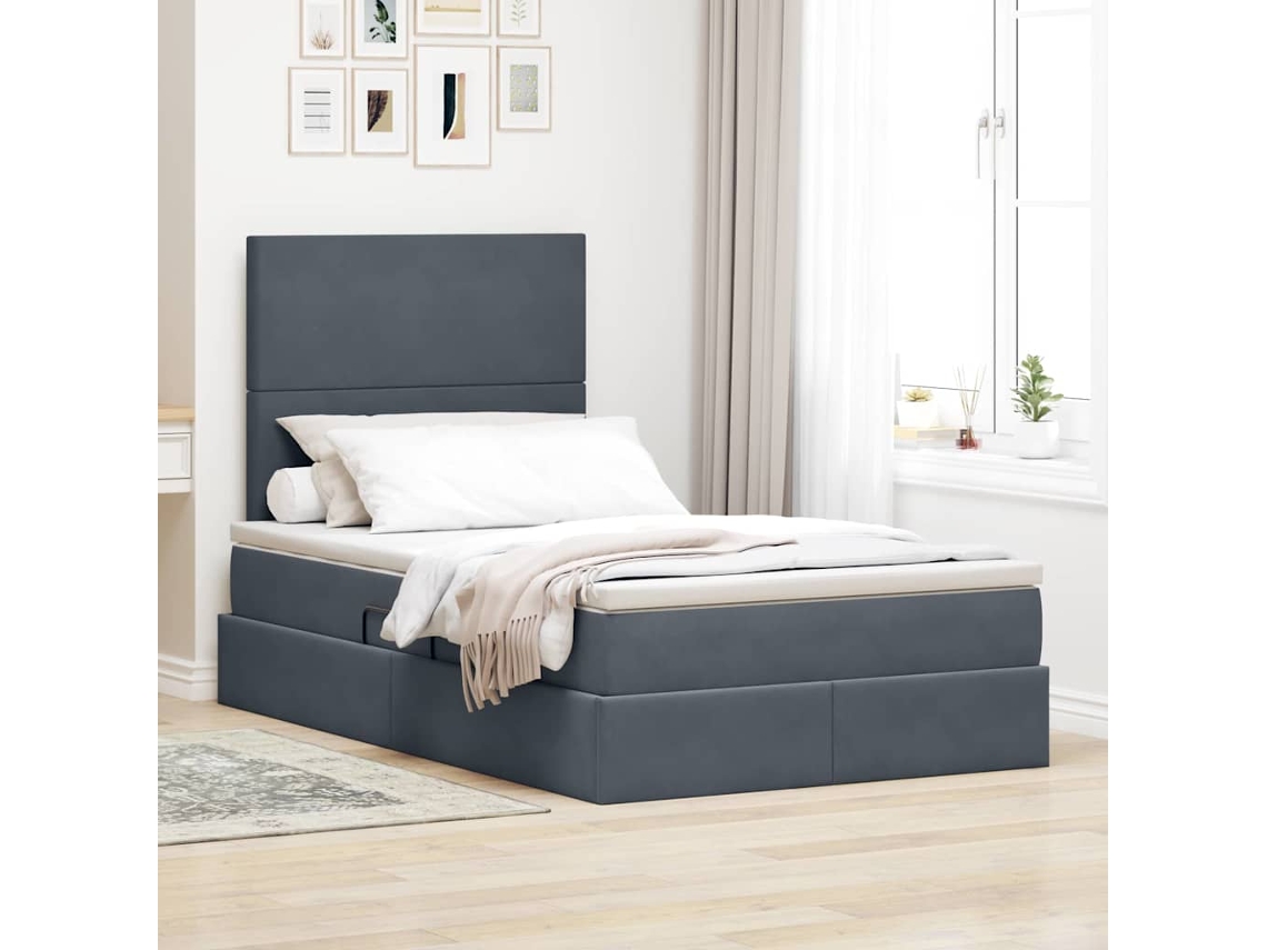 Vidaxl Cama com Arrumação e Colchão Cinza Escuro 120 X 200 Cm Veludo