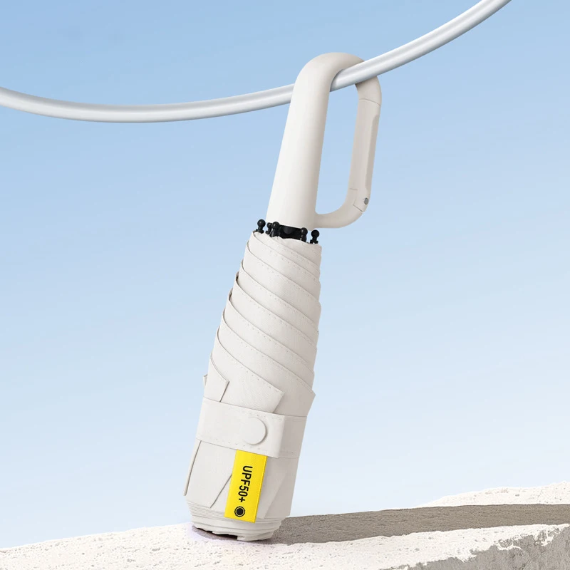 Guarda sol MDUG portátil redondo de cinco dobras, com alça de fivela (branco)