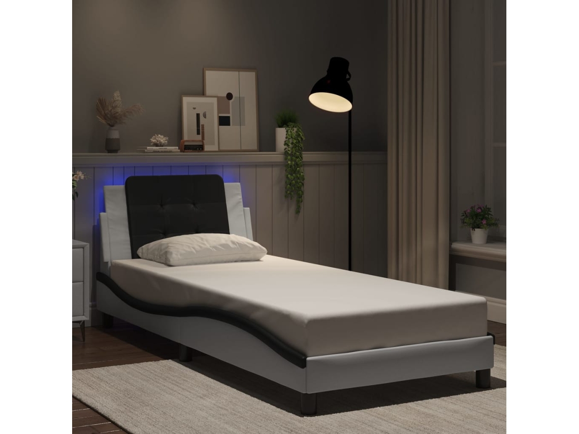 Vidaxl Estrutura De Cama Com Led Sem Colchão Zadar 90x190 Cm Branco/preto