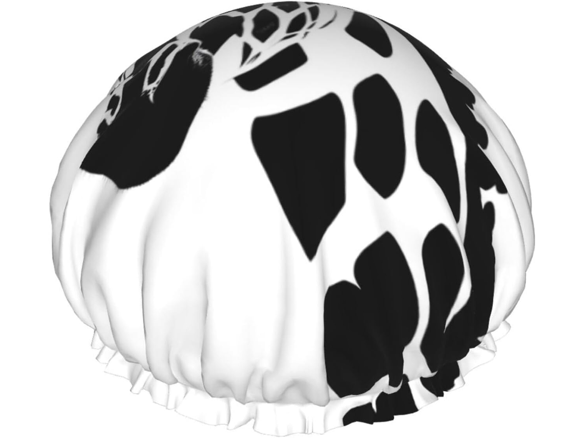 Touca De Banho Feminina Com Estampa Girafa Em Preto E Branco, Impermeável, Reutilizável, Com Cordão Elástico Lavável
