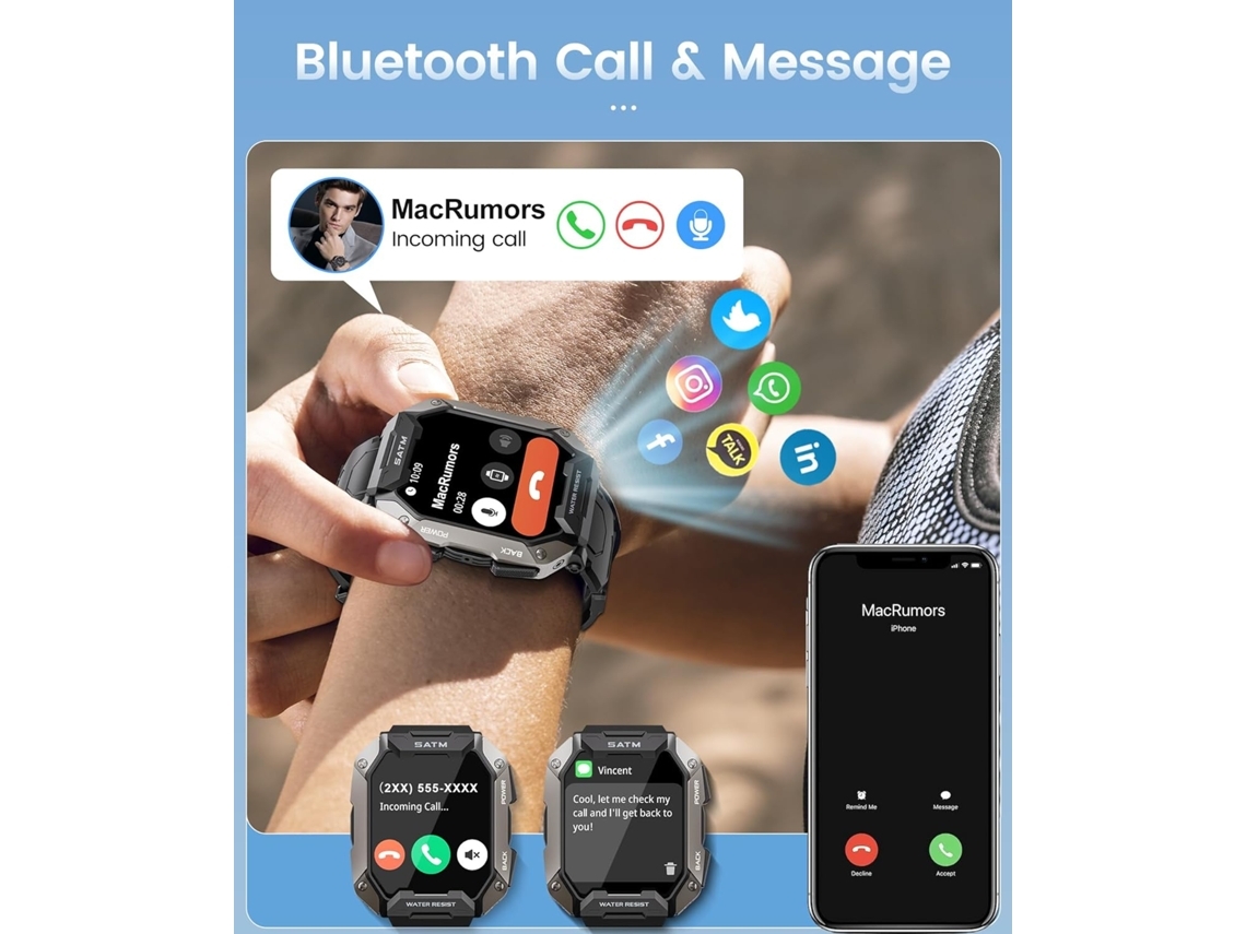 Smartwatch para Homens com Resposta/Fazer Chamadas Mais de 100 Modos Esportivos Relógio Fitness À Prova D'água IP68 Bateria Longa Duração YUNZII