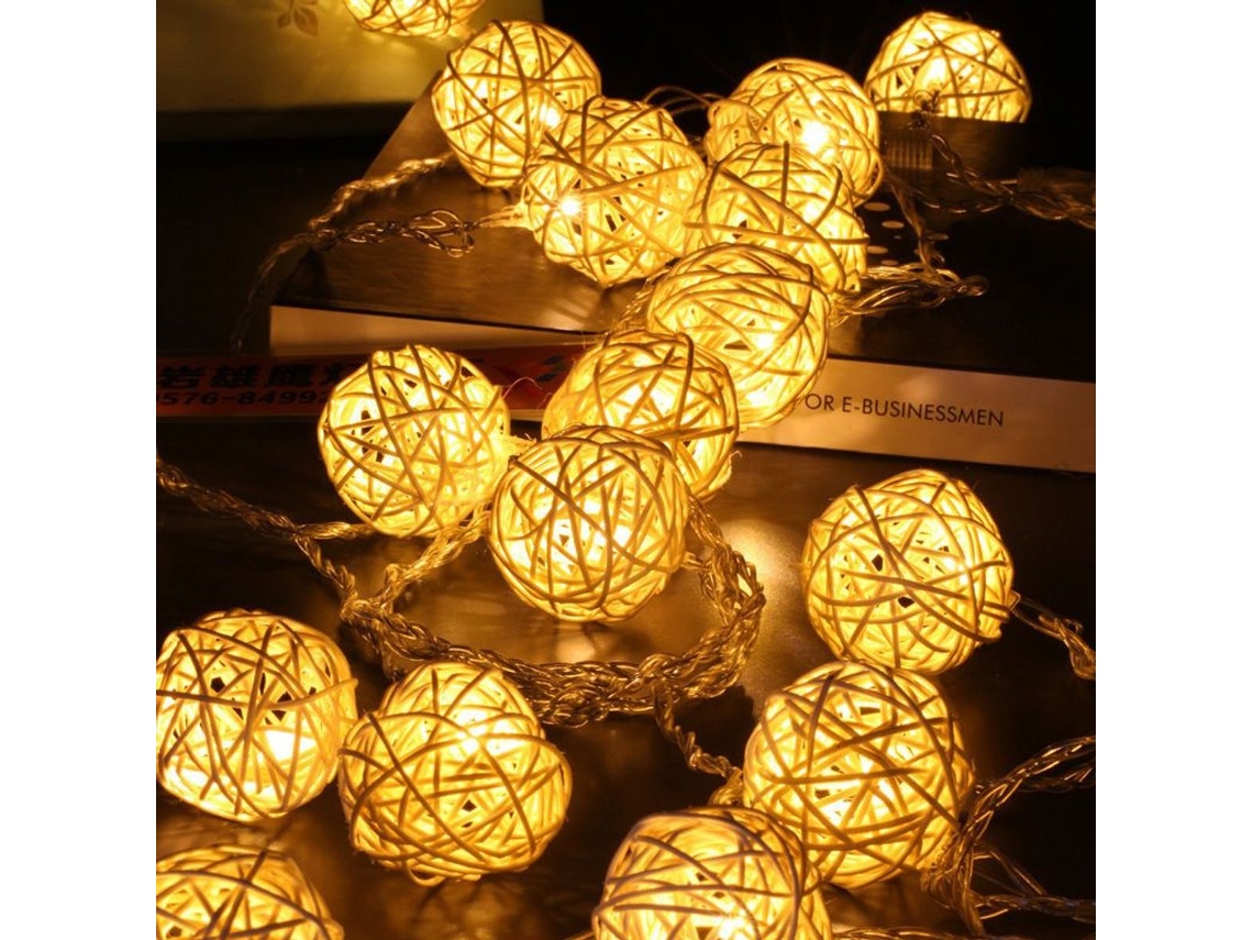 Cordão de Luzes Internas com 40 Bolas de Rattan Led Branco Quente, Classificação Ip20, 5 M, Branco BRILVIBERA (f2)