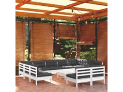 Conjunto 12 Peças Lounge De Jardim C/ Almofadões Pinho Maciço Branco Dkd Home Decor