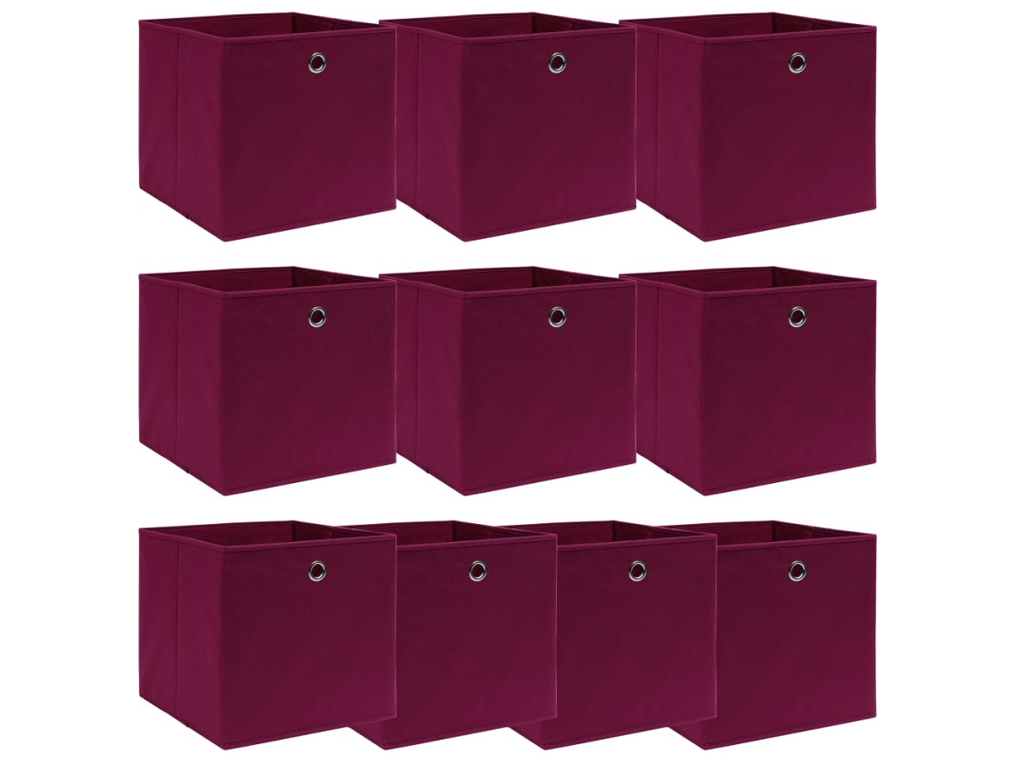 Vidaxl Caixas De Arrumação 10 Pcs 32x32x32 Cm Tecido Vermelho Escuro