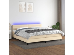 Vidaxl Cama Box Spring C/ Colchão e Led 200x200 Cm Tecido Cor Creme