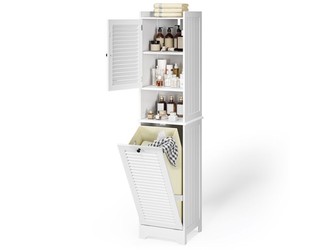 Coluna de casa de banho branca - 1 peça - cesto de roupa - MDF - 40 x 36,5 x 170 cm