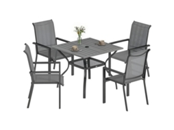 Conjunto de jardim de aço 5 peças, 4 cadeiras empilháveis, mesa com buraco, prateleira, cinza | S/MARCA