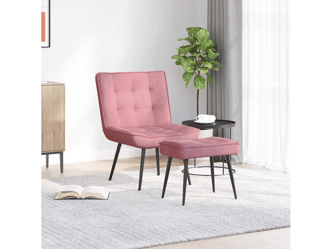 Vidaxl Cadeira De Descanso Com Banco Veludo Rosa