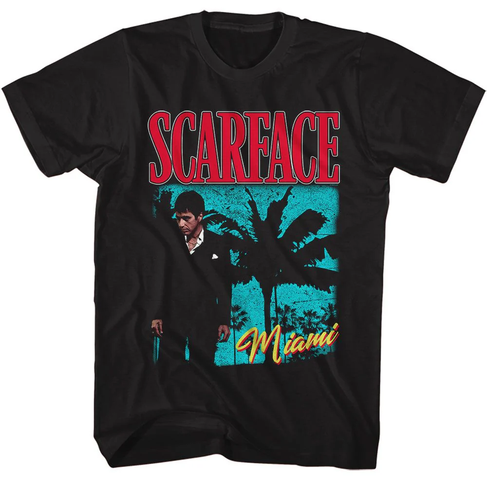 Unisex Adult T-shirt Rockinstone Scarface Movie Palms Miami Bright Black Sizel