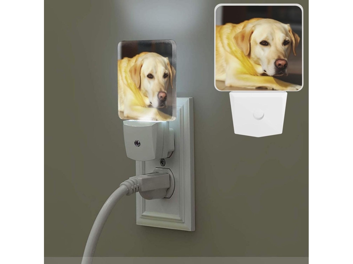 Luminária Noturna Amarela Em Formato De Cachorro, Com Tomada, Sensor Crepuscular, Luz Branca Quente, Luminária Noturna