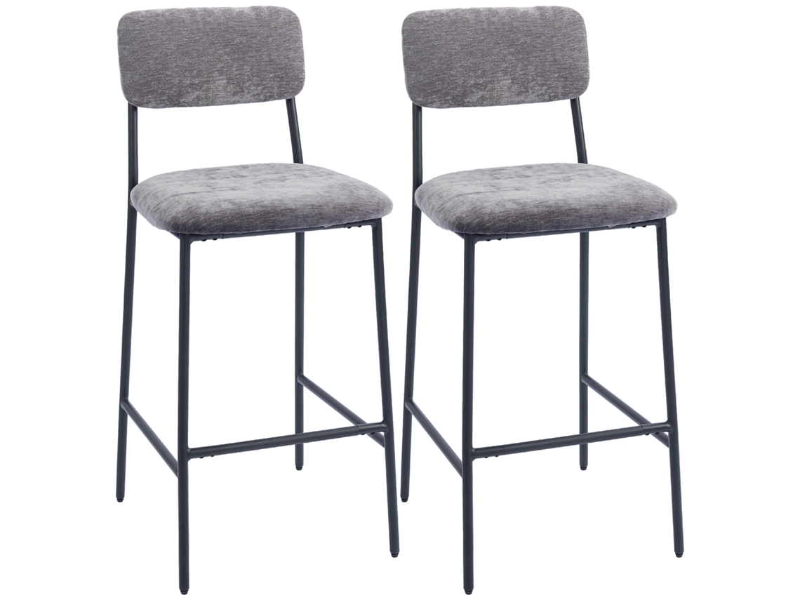 Conjunto 2 de Cadeiras de Bar,cadeiras Altas Estofadas para Bancada da Cozinha, Bar Doméstico,encosto,apoio para os Pés,capa de Cinza