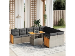 Vidaxl 10 Pcs Conjunto Sofás De Jardim C/ Almofadões Vime Pe Cinzento